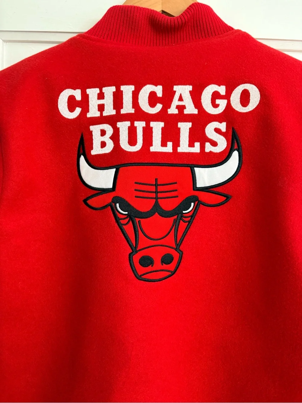 NBA Chicago Bulls Red and Cream Kids Letterman Jacket